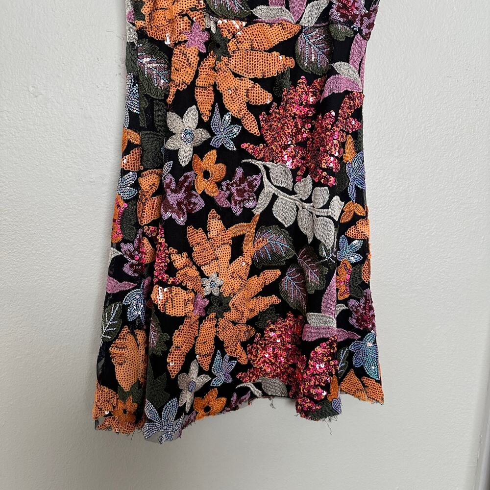 Cute Small Boutique Sequin Floral Mini Dress Sleeveless Black Orange Pink - Picture 9 of 10